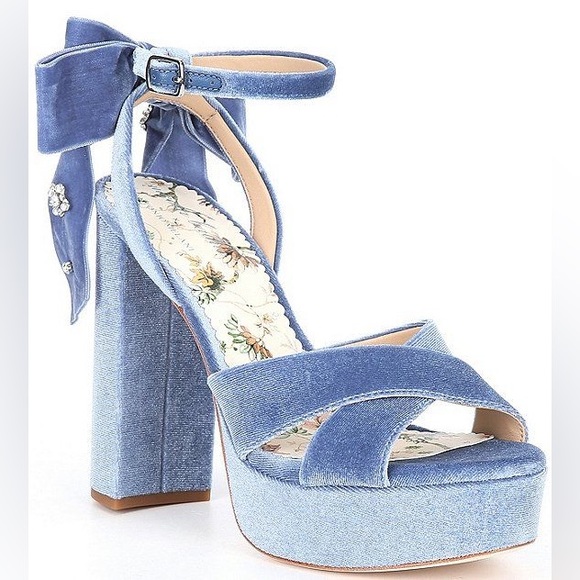 Antonio Melani x Nicola Bathie Lila Blue Velvet Embellished Platform Heel - Picture 6 of 6